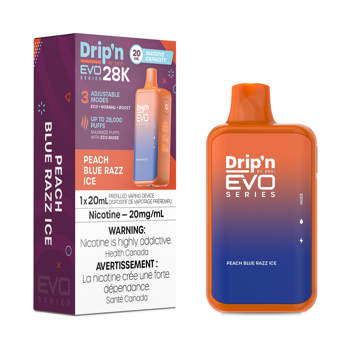 Dripn Evo 28k Peach blue razz ice *