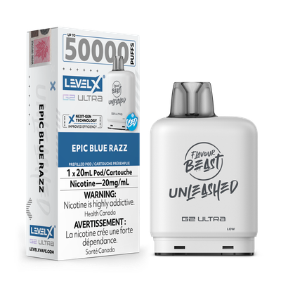 Level x G2 ultra pod Unleashed 50000 Epic Blue Razz 20mg(Provincial Tax)