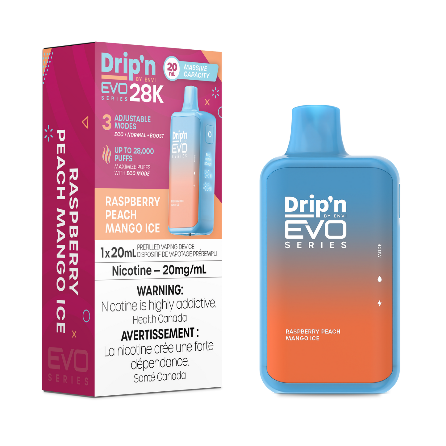 Dripn Evo 28000 Raspberry Peach Mango Ice - Provincial Tax