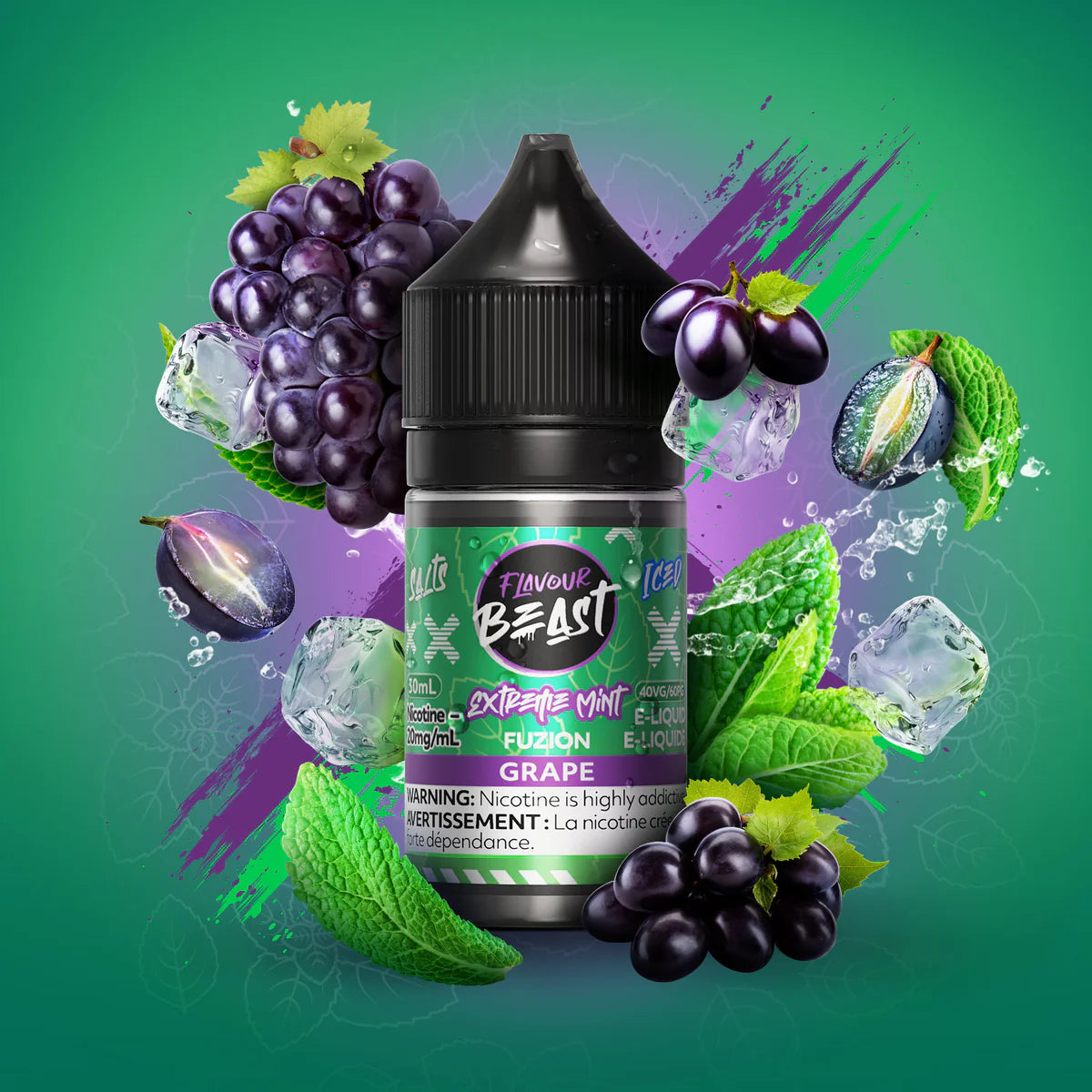 Flavour Beast E-Liquid Extreme mint fuzion Grape 20mg/30ml *