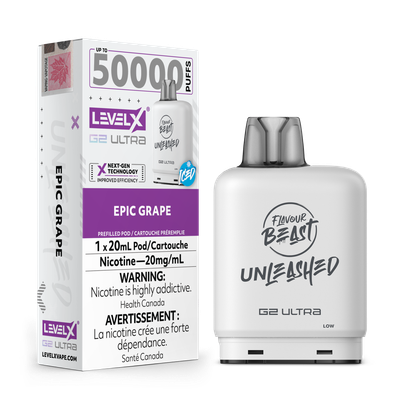 Level x G2 Ultra pod Unleashed 50000 Epic Grape 20mg (Provincial Tax)